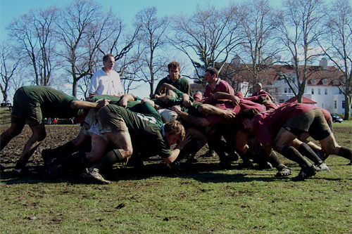 DRFC scrum vs. Harvard at the Ivy Championships hosted by New York Athletic Club, Pelham, NY.