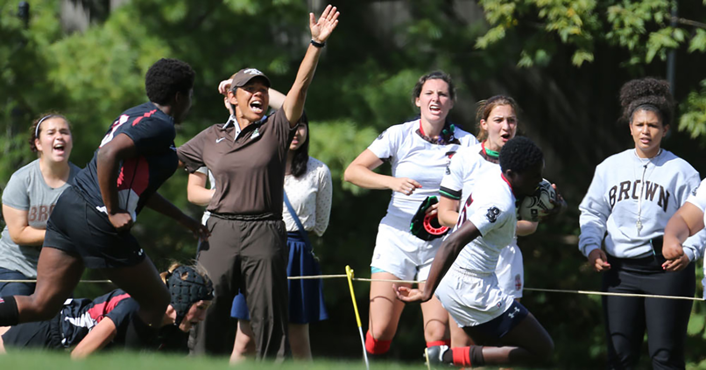 Kathy Flores celebrates another Brown try