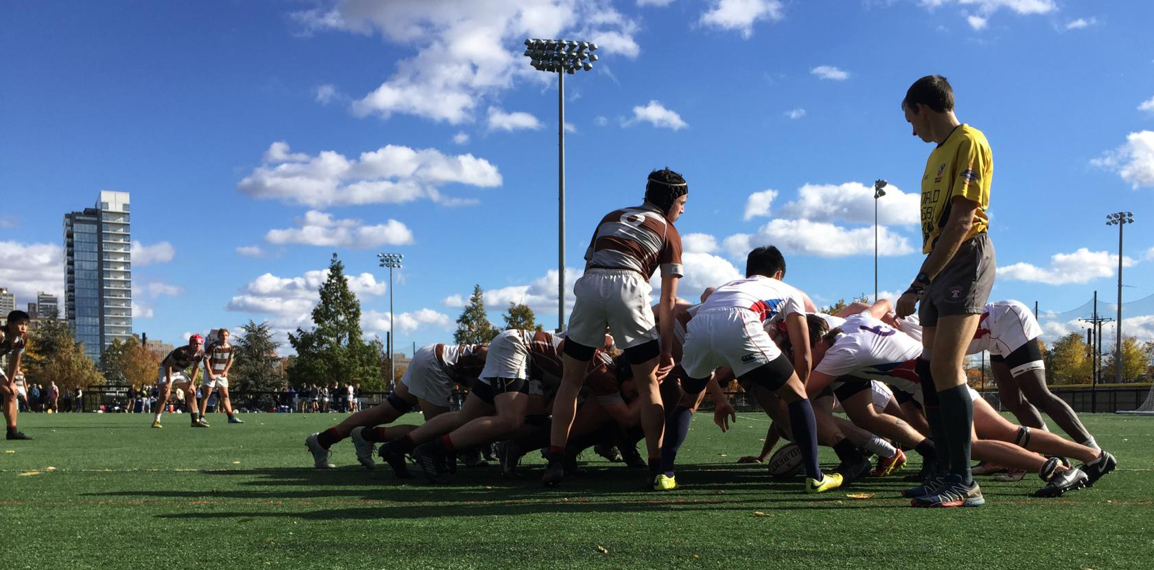 Penn rugby scrum at Penn Park