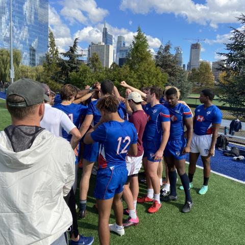 Halftime chat for Penn Rugby