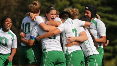 Dartmouth celebrates their victory over Brown.