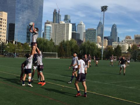 Penn takes lineout vs Brown in Penn Park