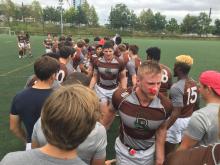 Post match on the Brown Rugby sideline in Philly brown 2nds greet brown 1sts