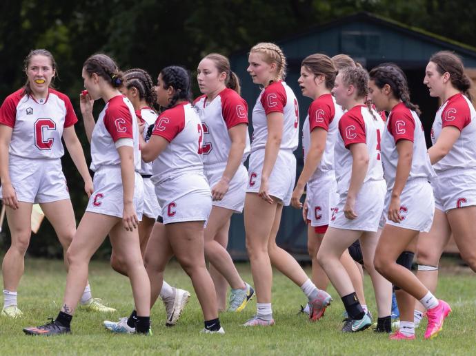 women take the field for a match